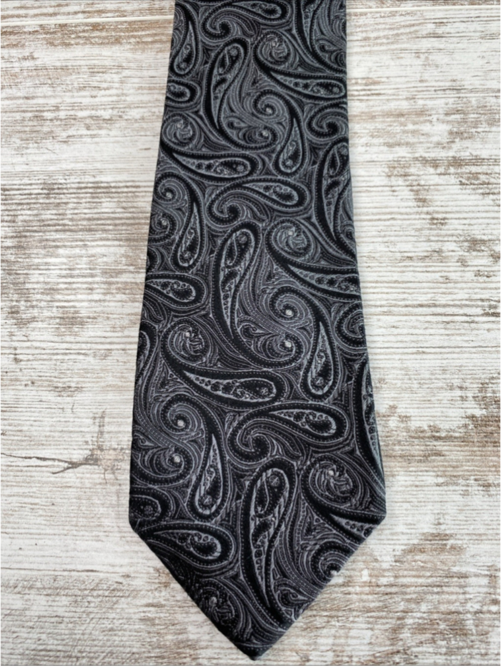 Chaps Ralph Lauren Silk Tie Black Gray Paisley Classic Mens Necktie 60x3.25